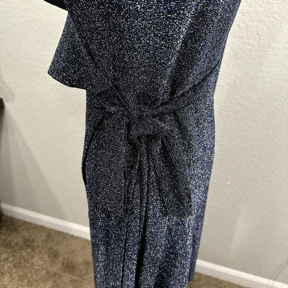 Free People One More Time Lurex Wrap Dress in Navy - Picture 9 of 15